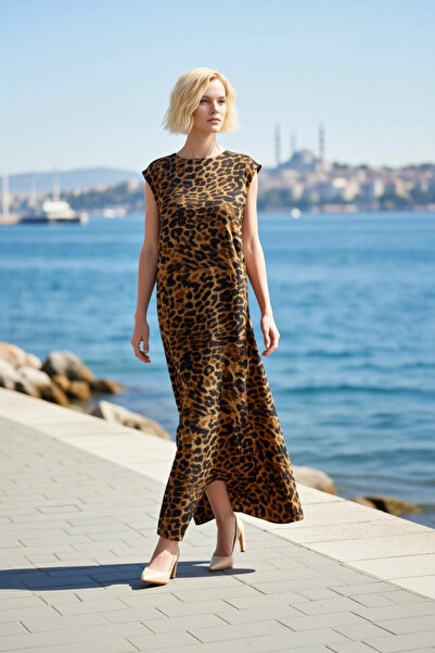 BENERLY Women's Maxi Dress Sleeveless Boat Neck Jacquard Woven Animal Pattern...