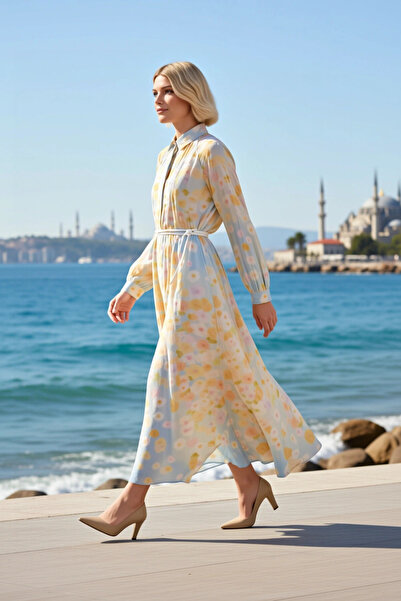 BENERLY Women's Maxi Shirt with Collar, Raglan Sleeves, Woven Floral Lining, ...