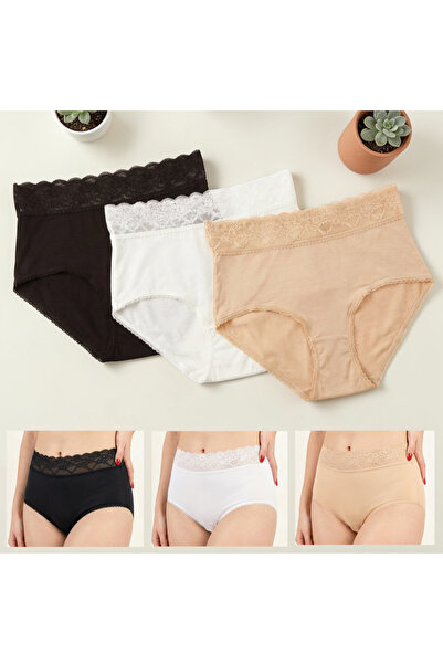 ROSE LİNGERİE طقم 3 قطع سراويل داخلية ناعمة بخصر دانتيل انيق