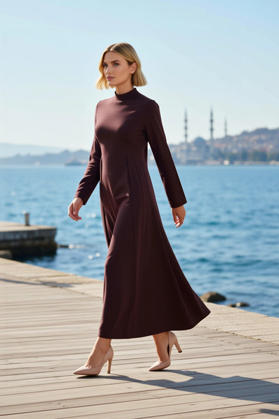 BENERLY Women's Dress Maxi Skater Crew Neck Long Sleeve Woven Fabric Textured...