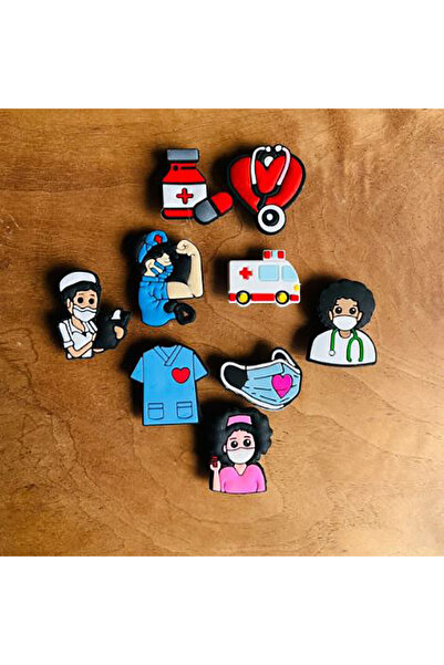 Buki'nin Atölyesi Jibbitz Terlik Süsü Sağlık Serisi,9 'Lu Set Ambulans,Doktor...