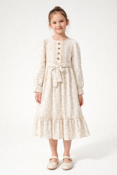 Kids KIZ ÇOCUK KUŞAKLI ÇİÇEK DESENLİ UZUN ELBİSE 10-12 YAŞ ARASI-12YAŞ