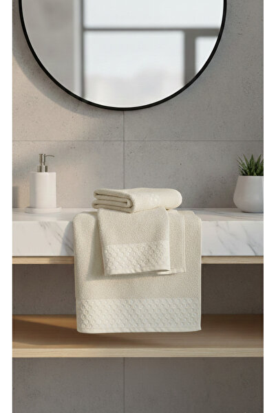 remtex 100% Cotton Beige Polka Dot 2-Piece Towel Set 50X90 + 90X150 – Soft & ...