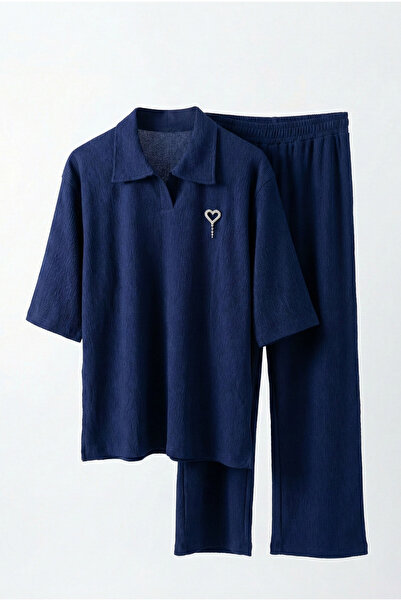 Mivoon Stone Brooch Detailed Wrinkled Oversized Suit Set