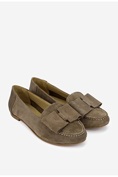 Dasha Women's taupe Leather loafers with bow