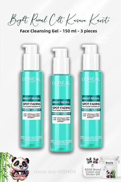 L'Oreal Paris لوريال باريس برايت ريفيل - 3 قطع جل تنظيف للوجه 150 مل وروزي