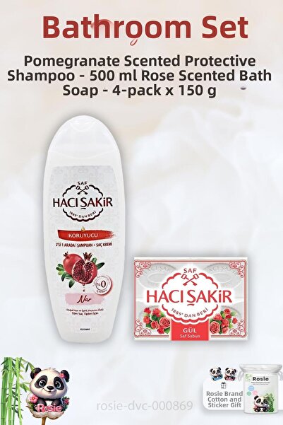 Hacı Şakir Pomegranate 2 in 1 Shampoo 500 ml - Rose Scented Bath Soap 4 x 150...