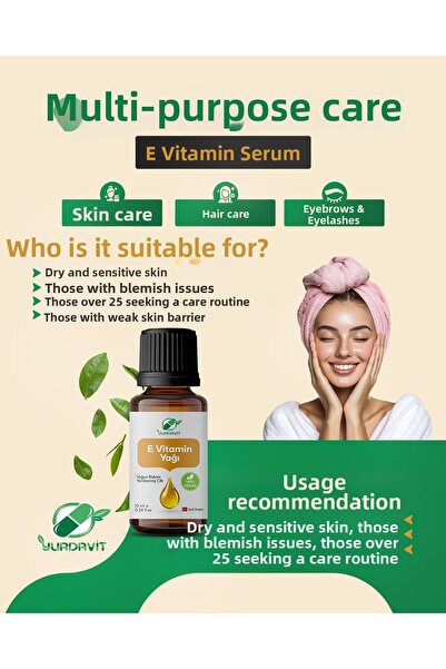 Yurdavit Vitamin E Oil 10 ml – Hair Care Serum, Moisturizing & Revitalizing