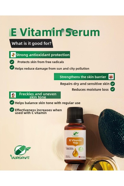 Yurdavit Pure Vitamin E Oil 10 ml – Anti-Blemish & Repairing Skin Care Oil – ...