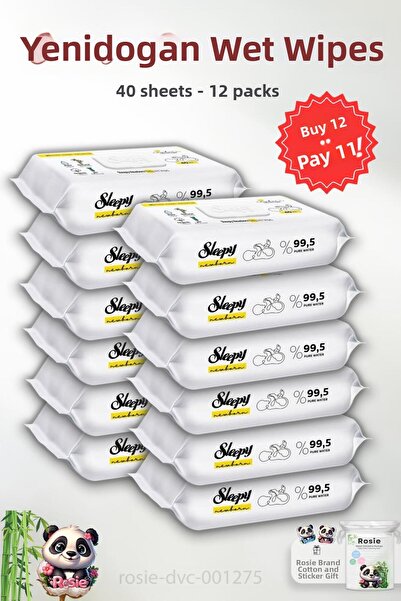 Sleepy اشتري 12 واحصل على 11 منشفة مبللة للعناية بالطفل حديث الولادة 40 قطعة ...