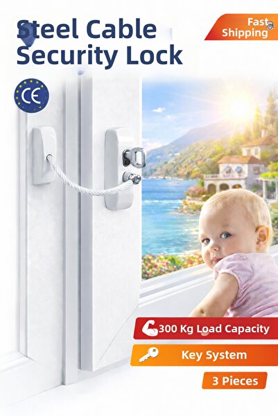 Vi Caro White Steel Wire Rope Cable Pvc Window Safety Child Safety Lock Balco...