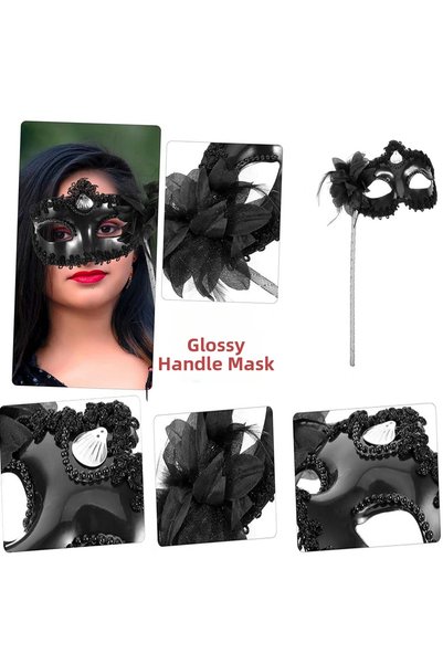 plentiful Plentifulblack Glittery Photo Shoot Mask with Grip 18X29 cm