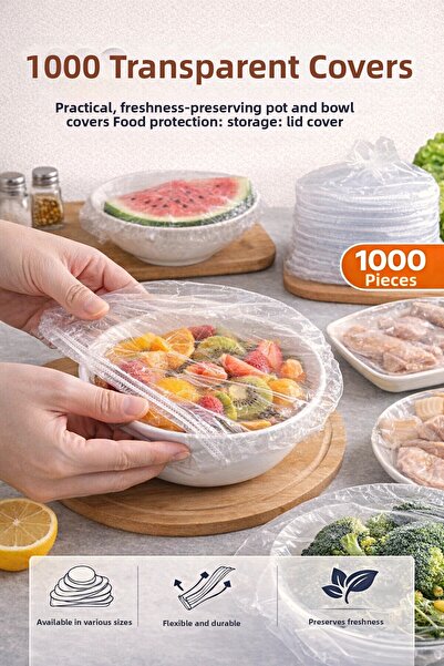 Tilbe Home 1000 قطعة من أغطية الأوعية الشفافة العملية لحفظ النضارة، أغطية تخز...
