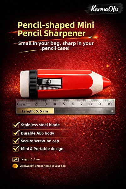 KarmaOfis Pen-Shaped Red Color Mini Pencil Sharpener with Cover 5.5 cm Portab...