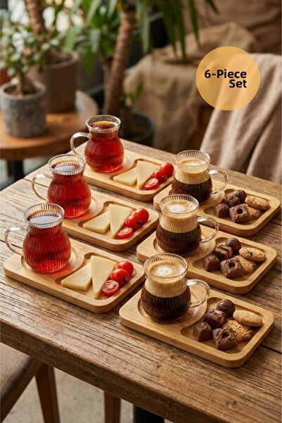 HUBBYCHEF 6-Piece Bamboo Serving Plate Tea Coffee Cup 150ml