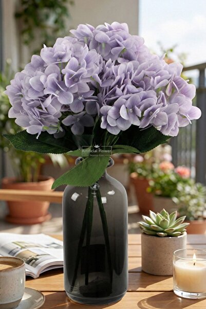 Yapay Çiçek Deposu Artificial Flower 5 Branches Wet Veined Hydrangea Bunch 45...