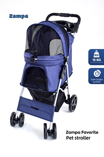 Zampa عربة أطفال للقطط والكلاب باللون الأزرق الداكن - 46x78x99 سم