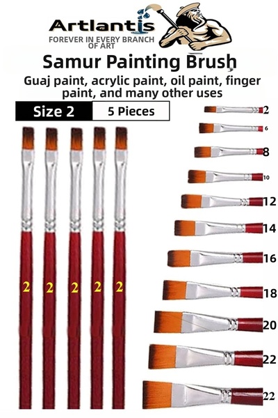 Artlantis فرشاة رسم ذات طرف مسطح رقم 2، عبوة واحدة تحتوي على 5 قطع، مجموعة فر...