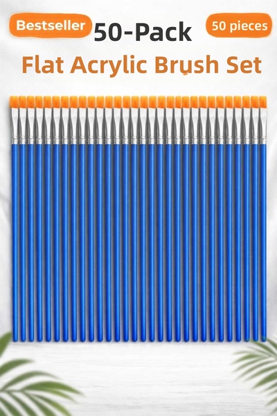 kendinyaphobi Комплект от 50 плоски акрилни четки – ергономична синя дръжка, ...