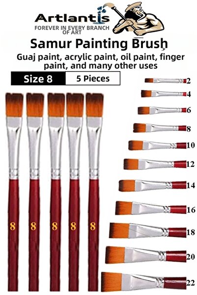 Artlantis Pensule pentru pictură cu vârf plat, numărul 8, 1 pachet de 5, set ...