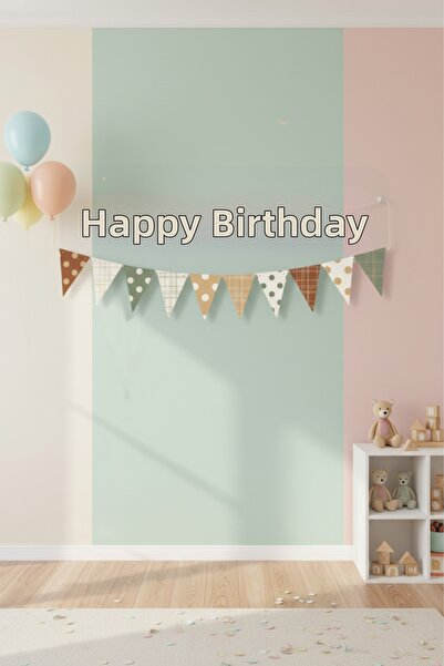 party world Cream Happy Birthday Banner Pennant Set Birthday Decoration