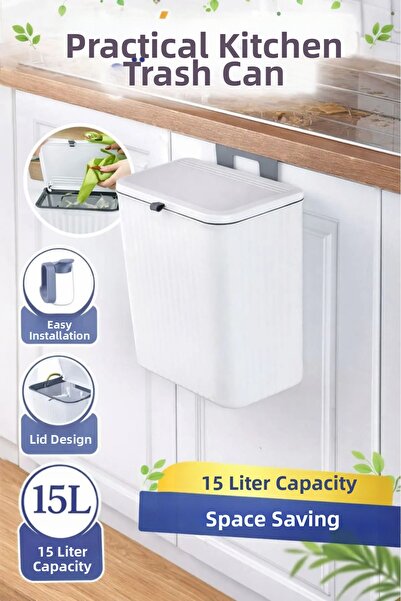 Bayev White Functional Covered Bathroom and Kitchen Countertop Trash Can