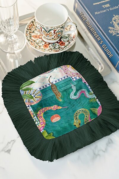 Evimde Bambaşka Екзотична салфетка за басейн с ресни - тропическа бохемска зе...