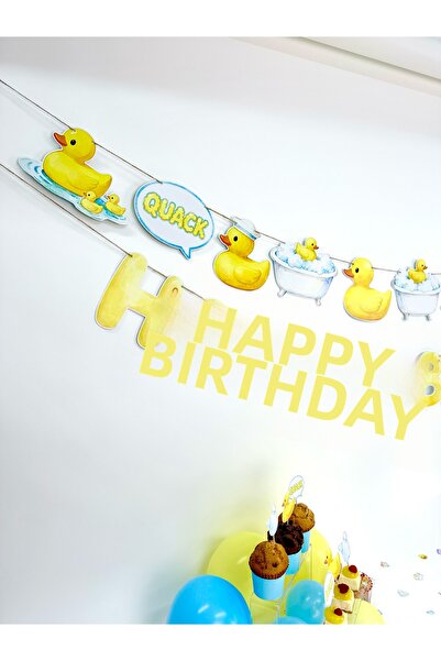Flu Party Cute Ducks Happy Birthday Banner – Rubber Ducky Birthday Decoration