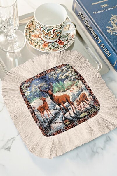 Evimde Bambaşka Πολυτελής vintage χαρτοπετσέτα παρουσίασης με φούντες και θέα...