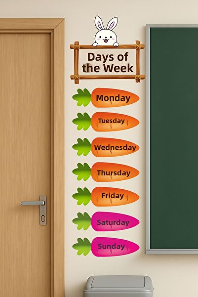 Aysha Tasarım Days of the Week Wall Sticker with Carrot Theme - Children's Ro...