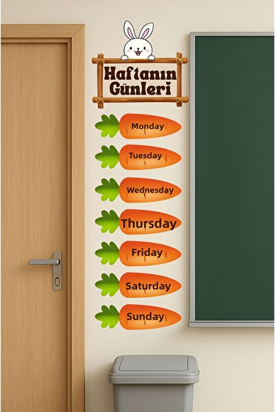 Aysha Tasarım Days of the Week Wall Sticker with Carrot Theme – Children's Ro...