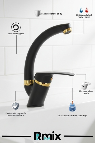 rmix Black Gold Mix Kitchen Faucet Double Water Inlet Fountain Kitchen Founta...