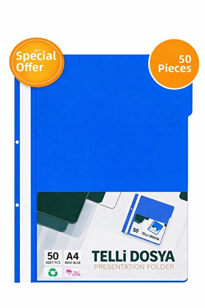 ANI OFİS KIRTASİYE A K ملف سلكي أزرق مقاس A4 - عبوة من 50 مجلد بلاستيكي مثقوب