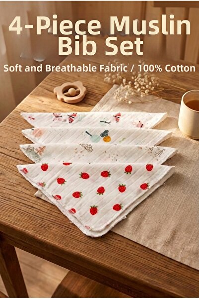 YUNUSOĞLU HOME 4-Pack Modern Patterned Muslin Baby Mouth Wipes with Soft Text...