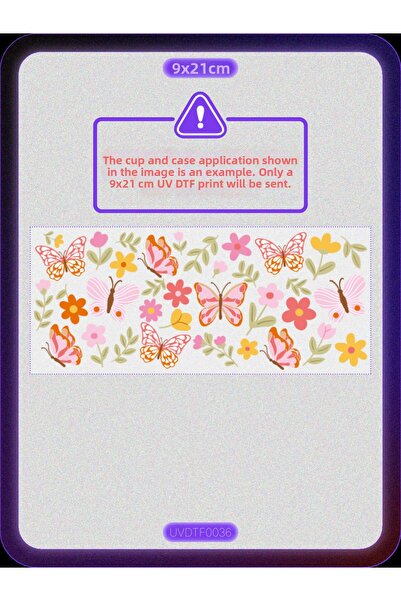 DYENOTE طباعة نقل حراري على الأكواب بتقنية UV DTF - زهرة الفراشة - ملصق مقاوم...