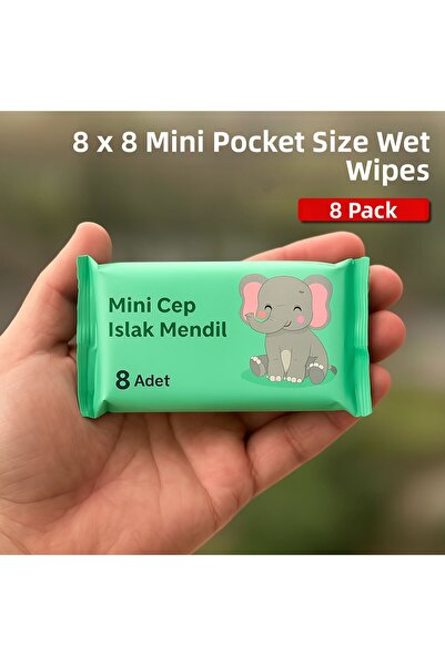 ARVALE 64 Sheets (8 Pack) Portable Mini Wet Wipes Portable Pocket Bag Travel ...