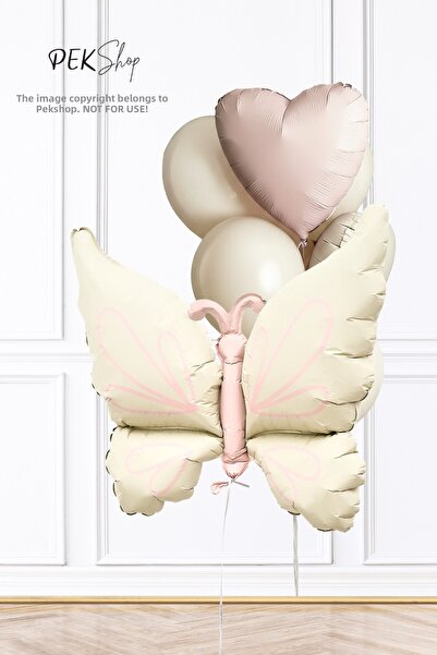 PEKSHOP مجموعة بالونات الفراشة الرجعية، مجموعة بالونات رمل البحر الوردية على ...