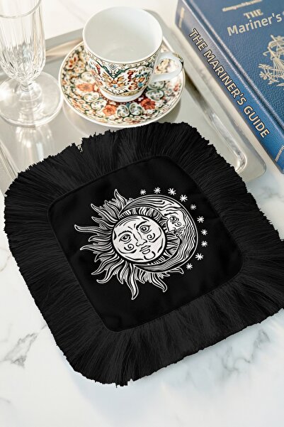 Evimde Bambaşka مناديل تقديم القهوة المزينة بزخارف الشمس والقمر - مناديل ميست...