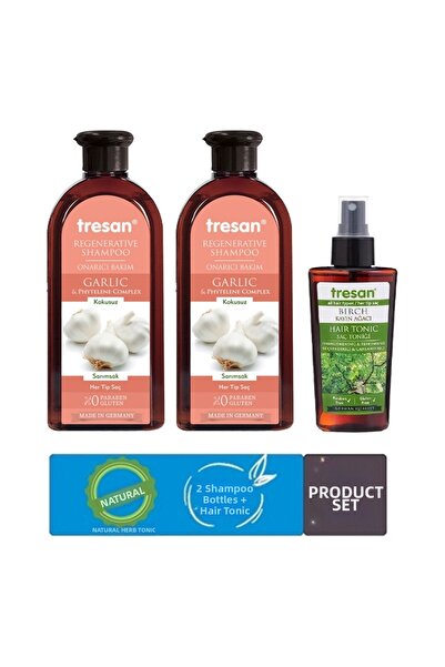 Tresan Garlic Care Shampoo - 300 Ml 2 Pieces, Revitalizing Hair Tonic - 125 Ml