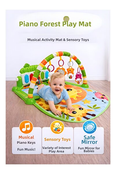 hak-iş oyuncak سجادة لعب للأطفال بنمط الغابة مع بيانو - للأعمار من 0+ أشهر، س...