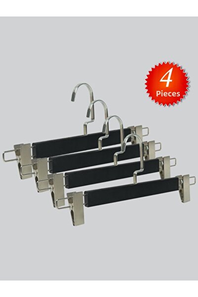 NYN Wooden (Silver Hook Lama) Skirt and Trouser Hangers with Latches, 4 Pieces