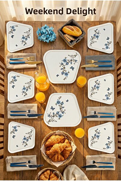 EMBazaar Blue Dream Garden 6 Person 8 Piece Breakfast Set/Cake Set/Set Presen...