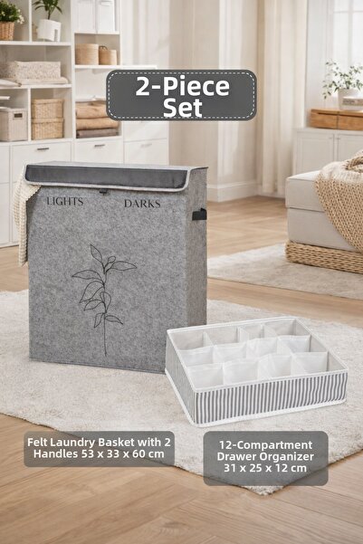 PONÇİK BEBEK Two-Compartment Laundry Basket Colorful & Dark Colored 2-Compart...