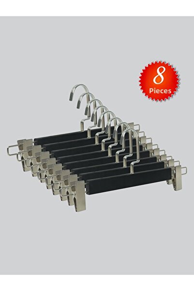 NYN Wooden (Silver Hook Lama) Skirt and Trouser Hangers with Latches, 8 Pieces