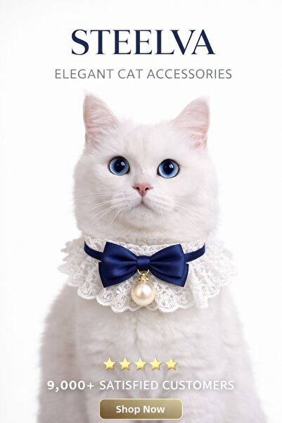 STEELVA زي القطط مع الفيونكة واللؤلؤ (قلادة، باندانا)