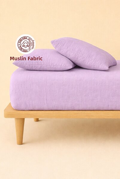 sutra 100% Cotton Muslin Fabric Double Fitted Sheet Set