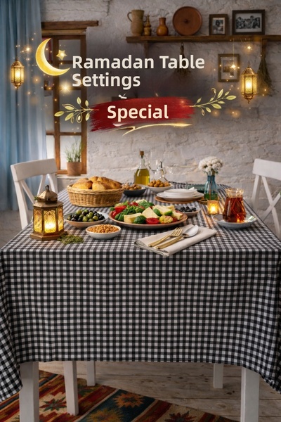 serelya مفرش طاولة منقوش باللون الأسود، مفرش نزهة منقوش باللون الأسود - مفرش ...