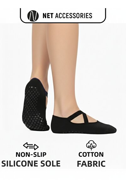 Net Tekstil Черни балетни плоски дамски чорапи за пилатес, спортни чорапи с н...
