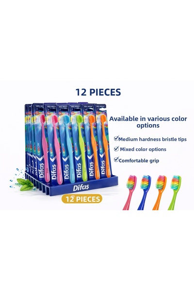 FREEDOM STOREE فرشاة أسنان ديفاس رينبو متوسطة الصلابة 12 قطعة
