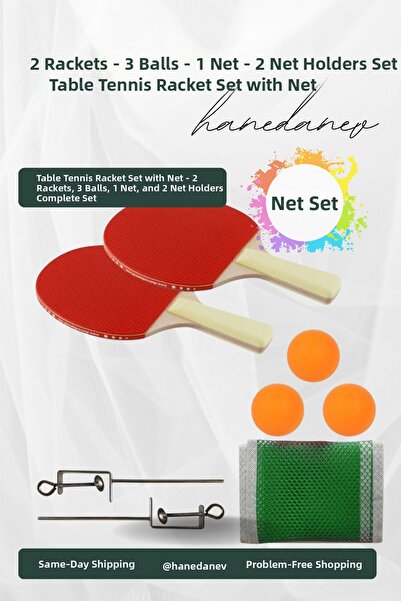 Hanedanev Table Tennis Racket Set with Net - 2 Rackets, 3 Balls, 1 Net and 2 ...